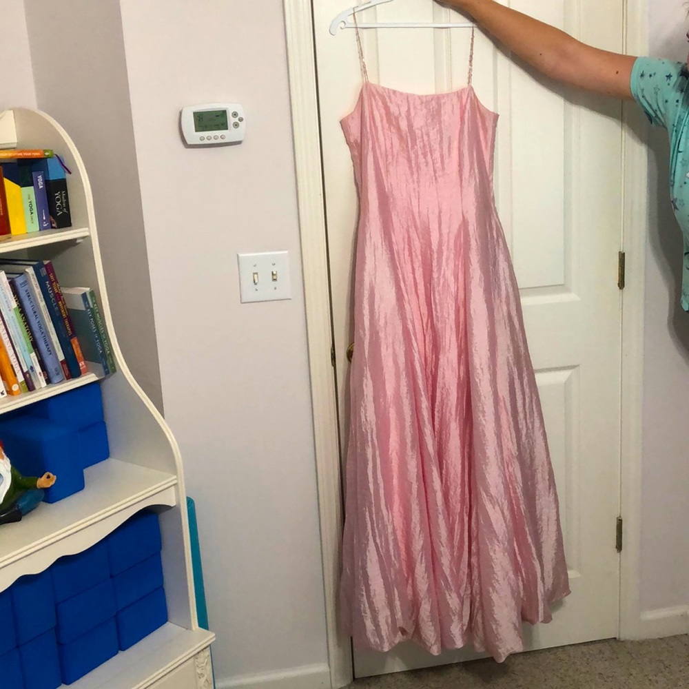 Pink evening gown with beaded spaghetti straps